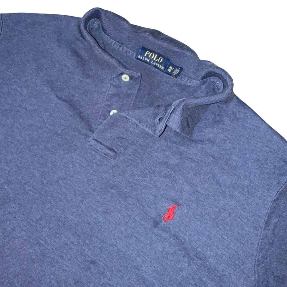 Polo Ralph Lauren Polo Shirt XL Navy Blue Heathered Short Sleeve Red Pony Logo